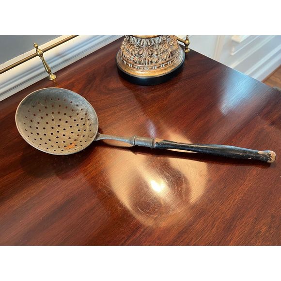 Antique Long Handle Ladle Strainer Slotted Spoon Skimmer 15.5" - Picture 3 of 6